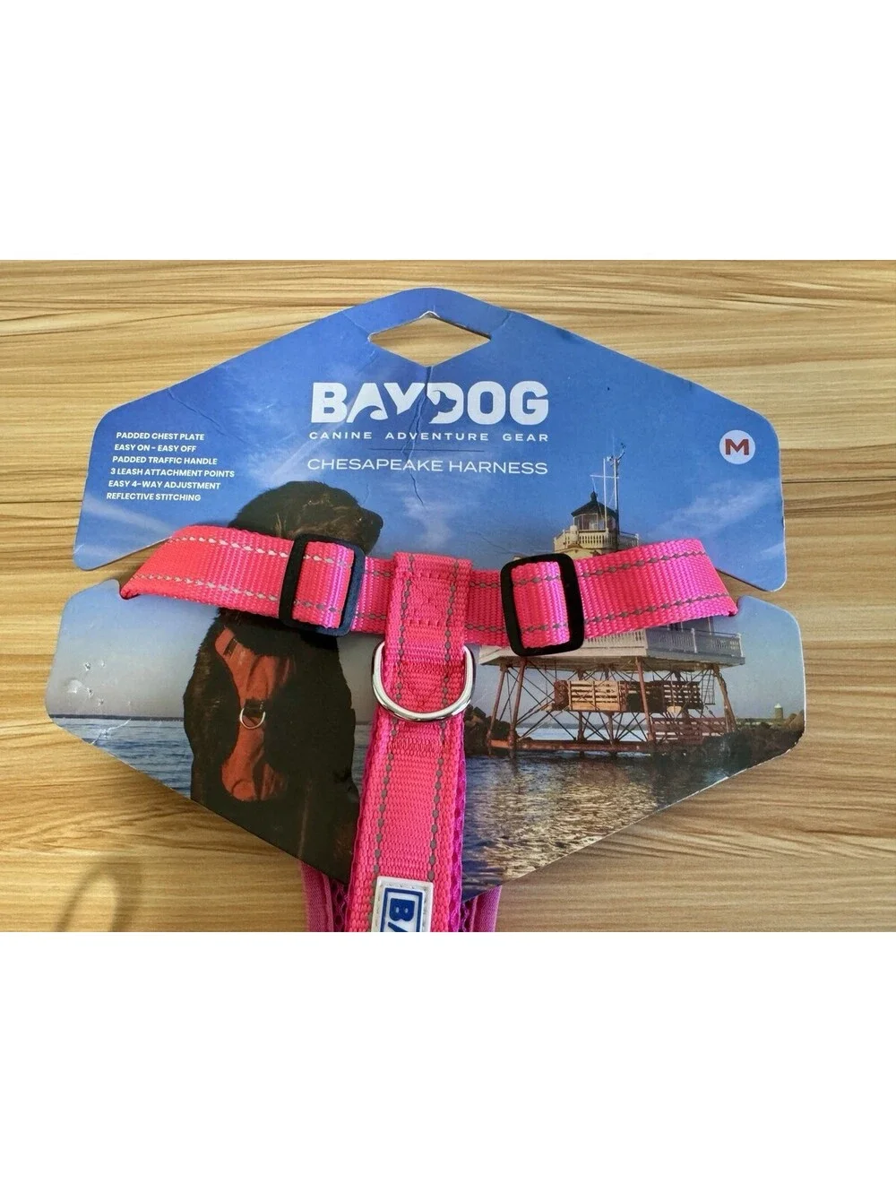 BAYDOG Chesapeake Dog Harness Medium Pink Reflective Padded 3 Leash Points
